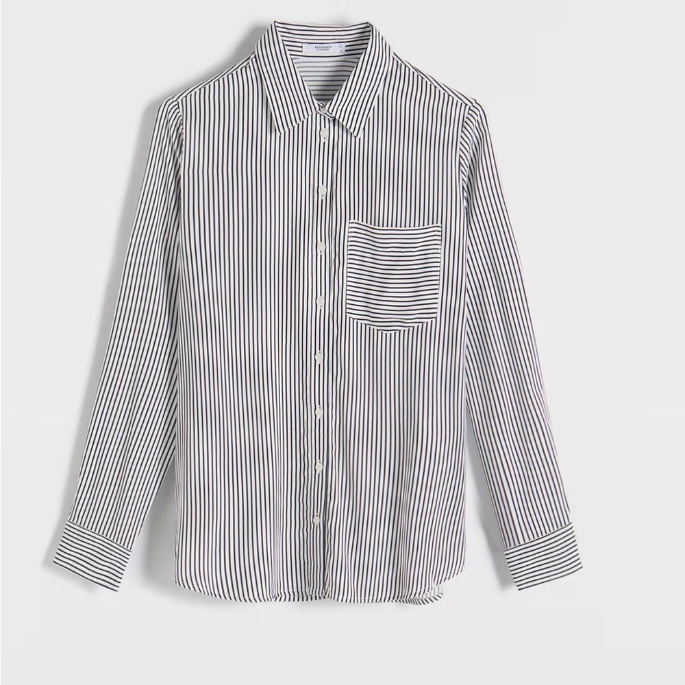 Reserved Black and White Vertical Stripe Button-Down Shirt